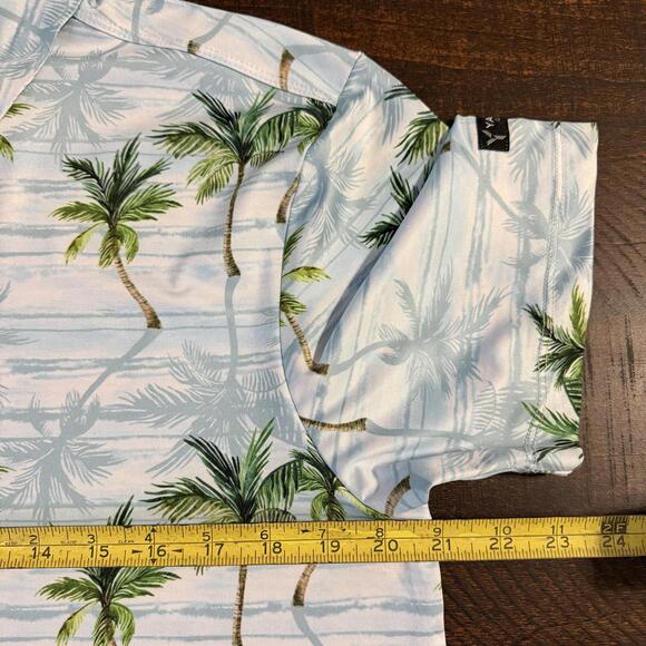 YATTA GOLF Palm Tree Performance Polo Shirt Men's Medium Light Blue Tropical - Picture 6 of 10